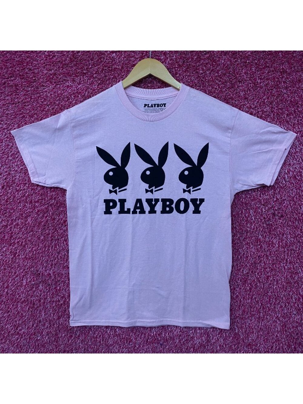 Playboy Triple Bunny Logo Rhinestone Graphic T-Shirt Medium